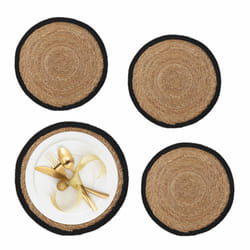 Relaxdays Set de table (à manger), 4 dessous au design rond, en eichhornia, diamètre : 37 cm, nature et noir