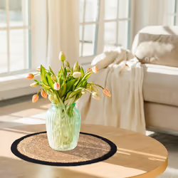 Relaxdays Set de table (à manger), 4 dessous au design rond, en eichhornia, diamètre : 37 cm, nature et noir