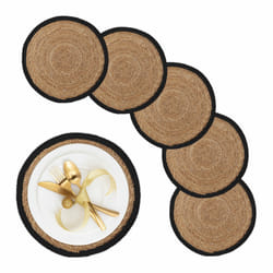 Set de table (à manger), 6 dessous au design rond, en eichhornia, diamètre : 37 cm, nature et noir - Relaxdays