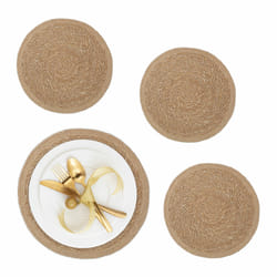 Set de table (à manger), 4 dessous au design rond, napperon en eichhornia, diamètre : 37 cm, nature - Relaxdays