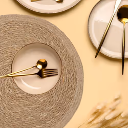 Set de table (à manger), 4 dessous au design rond, napperon en eichhornia, diamètre : 37 cm, nature - Relaxdays