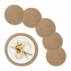 Set de table (à manger), 6 dessous au design rond, napperon en eichhornia, diamètre : 37 cm, nature - Relaxdays