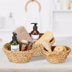 Relaxdays - Lot de 3 corbeilles, jacinthe d'eau, pour salle de bain, salon & chambre, organiseurs, design tressé, nature