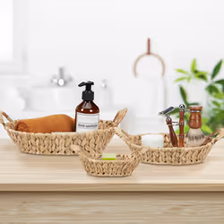 Relaxdays - Lot de 3 corbeilles, jacinthe d'eau, pour salle de bain, salon & chambre, organiseurs, design tressé, nature