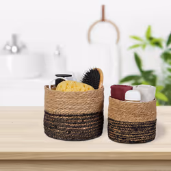 Relaxdays - Corbeille de rangement, lot de 3, zostère, 3 tailles, design tressé, déco, panière ronde, nature - noir