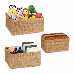 Relaxdays - 3 paniers de rangement rectangulaires, 3 tailles différentes, organiseurs pour la salle de bain, natures