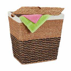 Corbeille à linge avec couvercle, en zostère, sac en coton, 87 l, HxLxP : 50x50x40 cm, panier, nature - beige - Relaxdays
