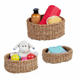 Relaxdays 3 paniers de rangement, ovales, trois tailles différentes, organiseurs pour la salle de bain, natures