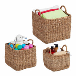 3 paniers de rangement carrés, 3 tailles différentes, organiseurs pour la salle de bain, natures - Relaxdays