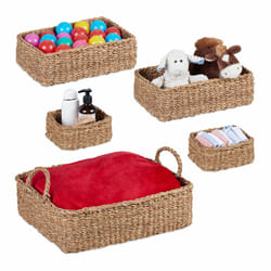 Relaxdays Corbeilles de rangement, zostère, lot de 5 caisses, diverses tailles, fibres de zostère, design tressé, nature