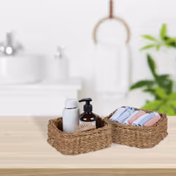 Relaxdays Corbeilles de rangement, zostère, lot de 5 caisses, diverses tailles, fibres de zostère, design tressé, nature