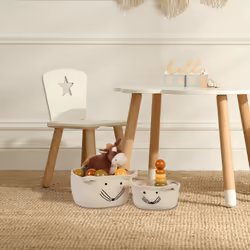 Relaxdays Corbeille de rangement pour enfant, lot de 3, design souris, 3 tailles, panière à jouets, blanc - noir