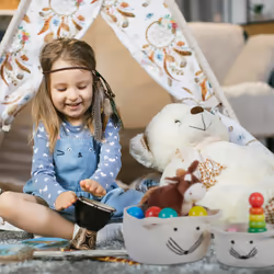Relaxdays Corbeille de rangement pour enfant, lot de 3, design souris, 3 tailles, panière à jouets, blanc - noir