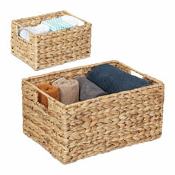 Lot de 2 corbeilles de rangement, en Jacinthe d'eau, 2 tailles, salle de bain, déco, panière tressée, nature - Relaxdays
