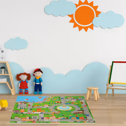 Relaxdays tapis circuit, 4 pièces de puzzle, sans polluants, mousse EVA, chambre d'enfants, L x P : 121 x 121 cm, coloré