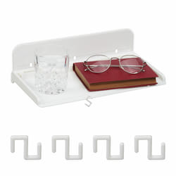 Tablette de lit, mini table de chevet à coller, couchage mezzanine, HxLxP: 8,5x30x15,5 cm, plastique, blanc - Relaxdays