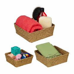 Relaxdays - 3 paniers de rangement, trois tailles différentes, forme carrée, aspect tressée, pour salle bain, natures