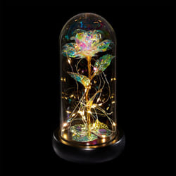 Relaxdays - Rose éternelle en verre, éclairage led, h x d : 22 x 11 cm, cadeau pour saint valentin, galaxie, multicolore
