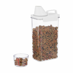 Boîte de rangement nourriture, verre doseur, couvercle hermétique, 2,3 l, croquettes, céréales, transparent - Relaxdays