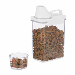 Boîte de rangement nourriture, verre doseur, couvercle hermétique, 1,8 l, croquettes, céréales, transparent - Relaxdays