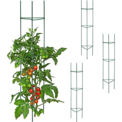 Relaxdays - Tuteur à tomates, lot de 4, HxLxP : 90x16x16 cm, pour plantes utilitaires, métal & plastique, support, vert