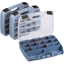 Boîte de rangement pour vis, lot de 3, caisse pour boulons, 6x32x26 cm, compartiments ajustables, gris-noir - Relaxdays