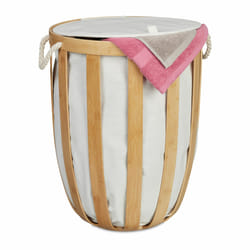 Panier à linge en bambou, avec couvercle, rond, sac en tissu, salle de bain, cuisine, nature/beige - Relaxdays