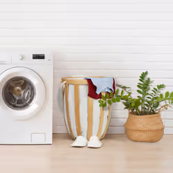 Panier à linge en bambou, avec couvercle, rond, sac en tissu, salle de bain, cuisine, nature/beige - Relaxdays