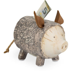 Relaxdays - Tirelire en forme de cochon, pour petits et grands, h x l x p : 13 x 9 x 16,5 cm, marron et blanc