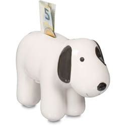 Relaxdays - Tirelire en forme de chien, pour billets et pièces, h x l x p : 12 x 21 x 9 cm, noir et blanc