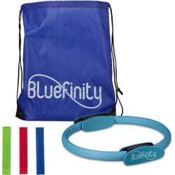 Relaxdays Bluefinity anneau de pilates, 2 poignées, rembourré, 39 cm, en fibre de verre, avec 3 élastiques, turquoise