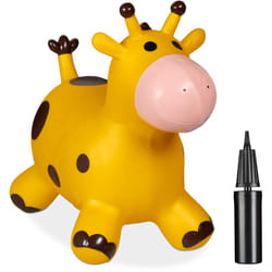 Relaxdays - Animal sauteur en forme de girafe, charge maximale : env. 50 kg, sans bpa, à partir de 3 ans, jaune et marron