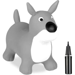 Animal sauteur en forme de chien, jusqu'à 50 kg, sans bpa, dès 3 ans, pompe à air, gris et blanc - Relaxdays