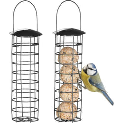 Relaxdays - Support à boules de graisse pour oiseaux sauvages, lot de 2, suspendre, avec toit, h x d : 31 x 8,5 cm, noir