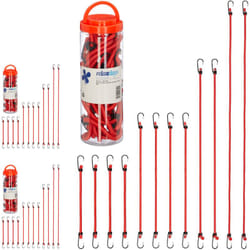 Relaxdays - Tendeurs avec crochets, lot de 36, sangles porte-bagages sur vélos, 4 tailles, attaches universelles, rouge