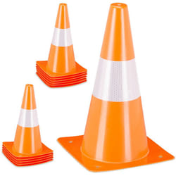 Relaxdays - Cône de signalisation, lot 12, bande réfléchissante, football, hauteur : 31 cm, orange et blanc