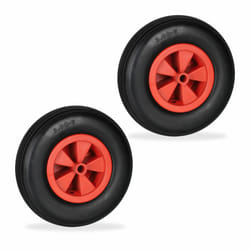 Relaxdays - Roue de brouette 3.50-6, lot de 2, caoutchouc, jante en plastique, pour chariot, jusqu'à 100 kg, noir - rouge