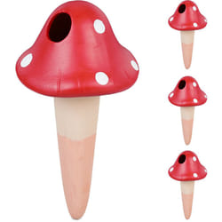 Arrosage en terre cuite, lot de 4, 110 ml chacun, pour plantes, en forme de champignon, marron et rouge - Relaxdays