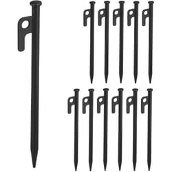 Lot de 12 piquets de fixation, pour sols durs, 20 cm, acier, sardines robustes pour le camping, noir - Relaxdays