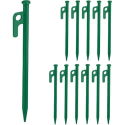 Relaxdays Lot de 12 piquets de fixation, pour sols durs, 20 cm, acier, sardines robustes pour le camping, vert