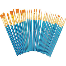 Relaxdays - Lot de 30 pinceaux, pour peintures acrylique, à l'huile et à l'eau, loisirs, école, poils en nylon, coloré