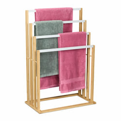 Porte-serviettes en bambou, 4 barres en quinconce, h x l x p : 82 x 55 x 31 cm, salle de bain, nature et blanc - Relaxdays