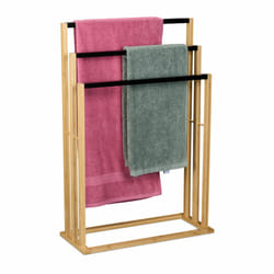 Porte-serviettes en bambou, 3 barres en quinconce, h x l x p : 82 x 55 x 24 cm, salle de bain, nature et noir - Relaxdays