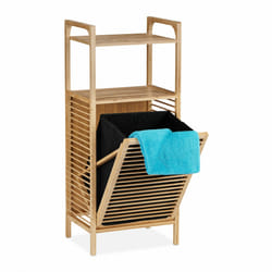 Relaxdays Meuble salle de bain avec bac linge, 2 niveaux, HxLxP: 95x40x30 cm, inclinable, bambou, tissu, nature - noir