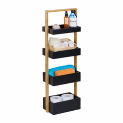 Relaxdays - tagère de salle de bain, 4 étages, hlp : 88 x 30 x 18 cm, rangement wc, cuisine, mdf & bambou, nature/noir