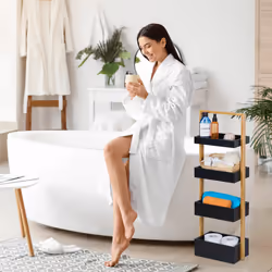 Relaxdays - tagère de salle de bain, 4 étages, hlp : 88 x 30 x 18 cm, rangement wc, cuisine, mdf & bambou, nature/noir