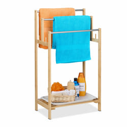 Porte-serviettes, en bambou, 3 barres, étagère, non fixe, h x l x p : 90 x 51 30,5 cm, salle de bain, nature - Relaxdays
