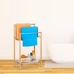 Porte-serviettes, en bambou, 3 barres, étagère, non fixe, h x l x p : 90 x 51 30,5 cm, salle de bain, nature - Relaxdays