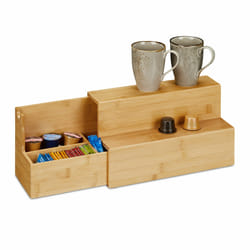 Relaxdays - Organiseur cuisine, bambou, extensible, 4 compartiments, HxLxP: 18x33x15 cm, range-épices, café, thé, nature