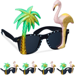 Relaxdays - Paire de lunettes pour faire la fête, lot de 5, en plastique, flamant & palmier, pour le carnaval, multicolore